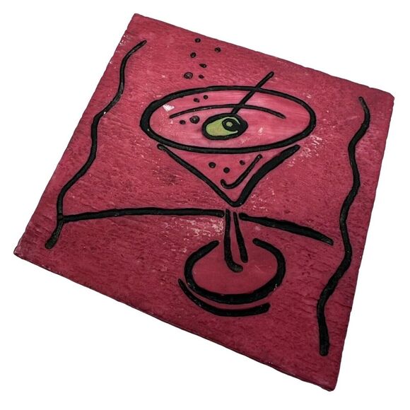 Joie De Vivre 4 Coaster Set Carved Art Tile‎ Wine Glass Beer Cocktails Martini - Picture 1 of 10